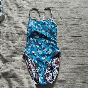 Stylish Blue Patterned Women's One Piece Swimsuit